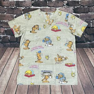 Vintage Garfield Odie Coffee Scrub Top V Neck Women’s Shirt With Front Pockets